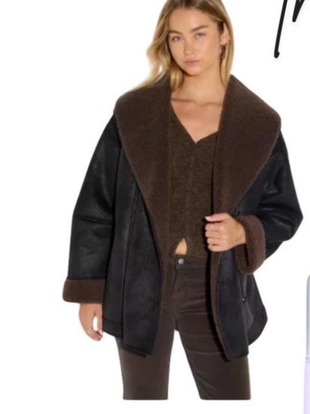 Target Wild Fable Shawl Collar Shearling-Lined Black and Brown Coat